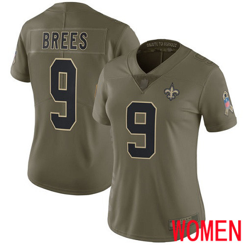 New Orleans Saints Limited Olive Women Drew Brees Jersey NFL Football #9 2017 Salute to Service Jersey->youth nfl jersey->Youth Jersey